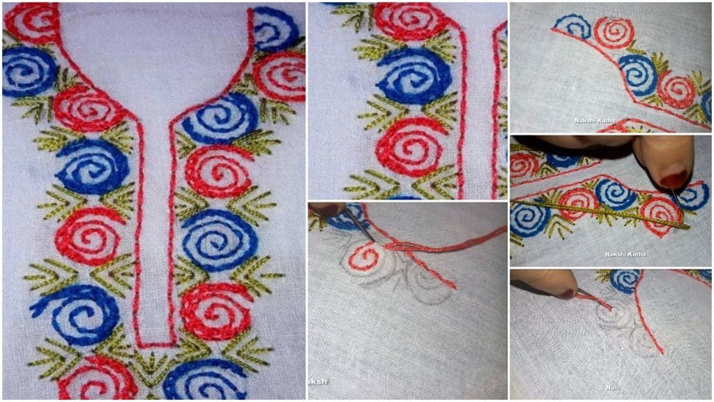 hand embroidery neck designs for kurtis