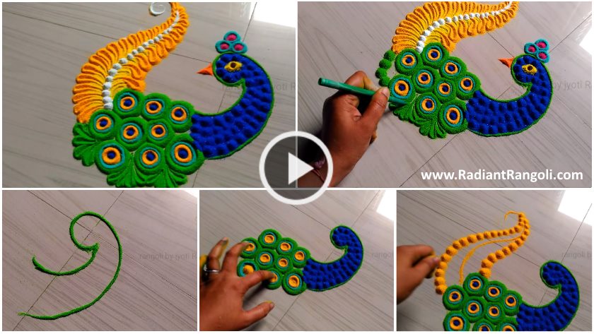 Very Easy Peacock Rangoli For Lakshmi Pada - ArtsyCraftsyDad