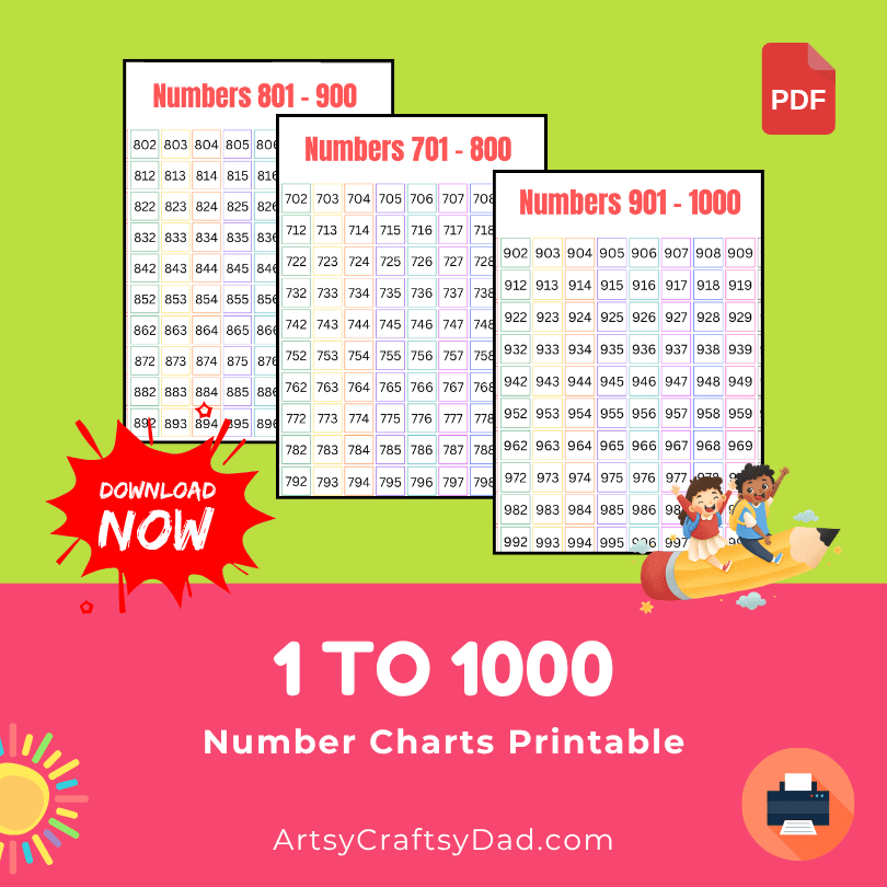 1-1000 Number Charts Printable For 5-8 Years Old Kids