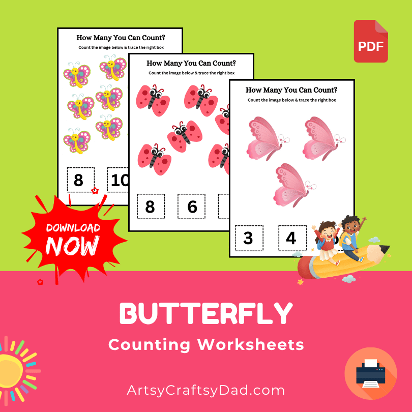 Butterfly Counting Worksheets for Kindergarten