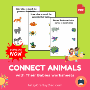 Connect Animals With Their Babies Worksheet