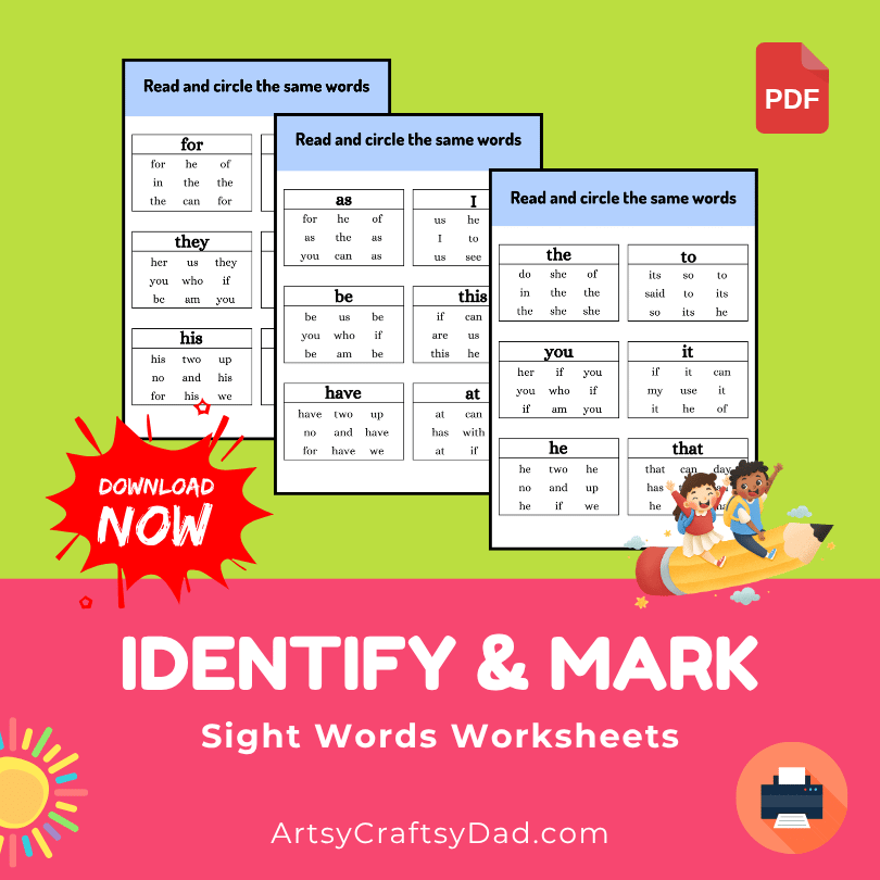 Identify and Mark the Sight Words Worksheet
