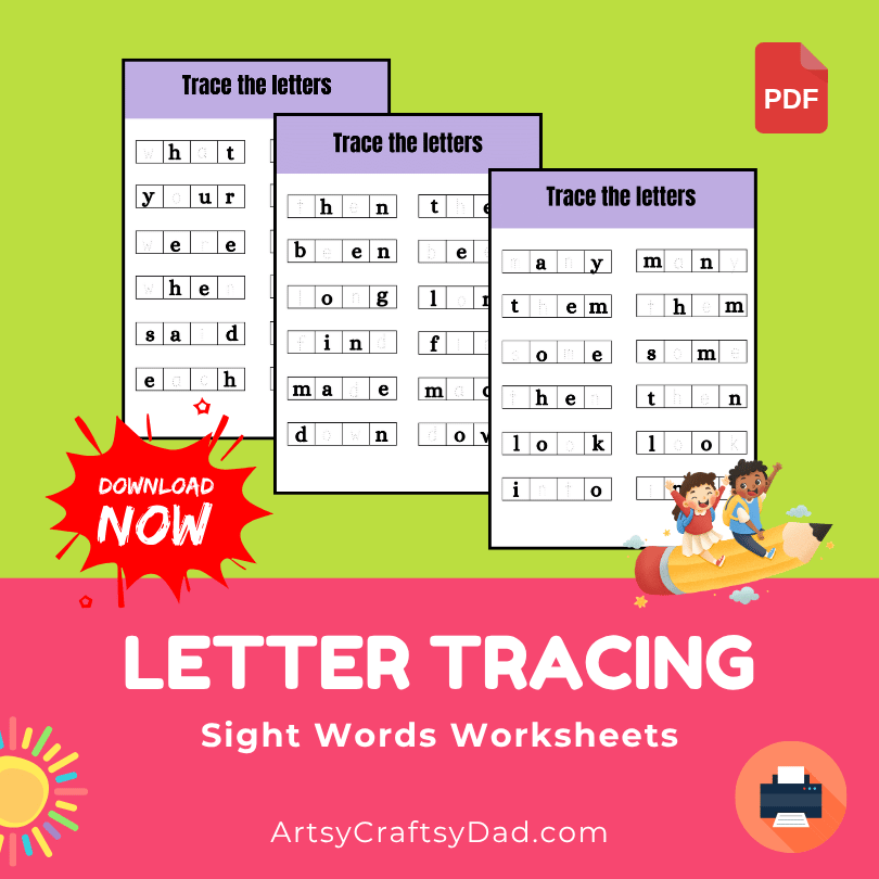 Letter Tracing Sight Words Worksheet for Kindergarten