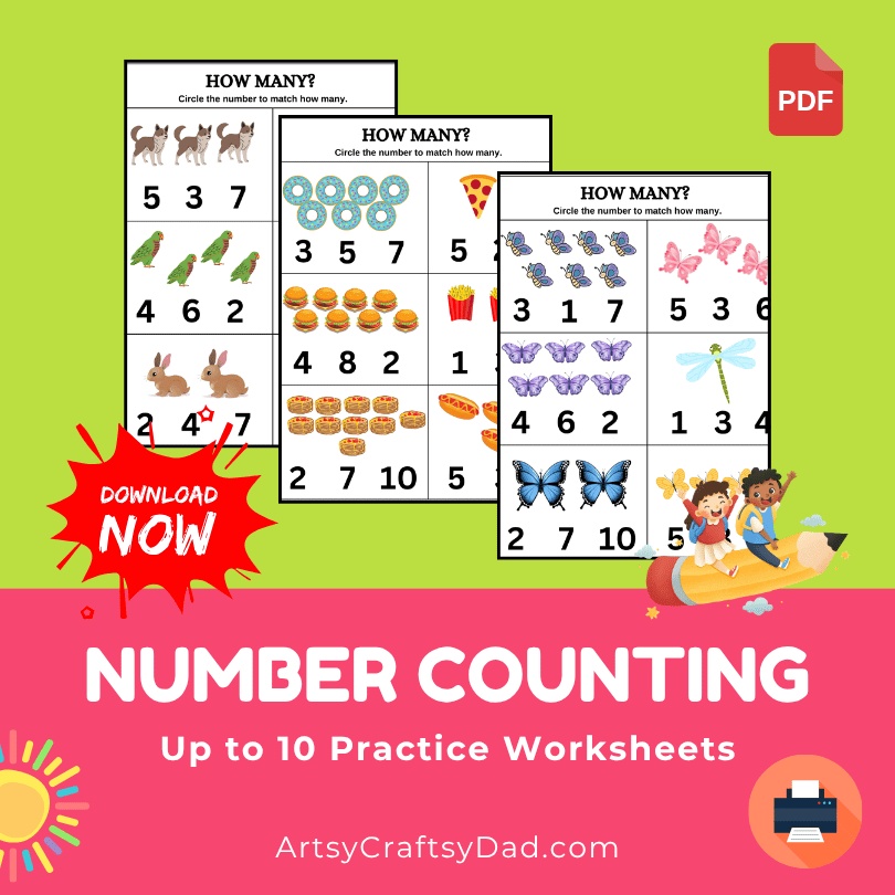 Number Counting Up to 10 Practice Worksheet