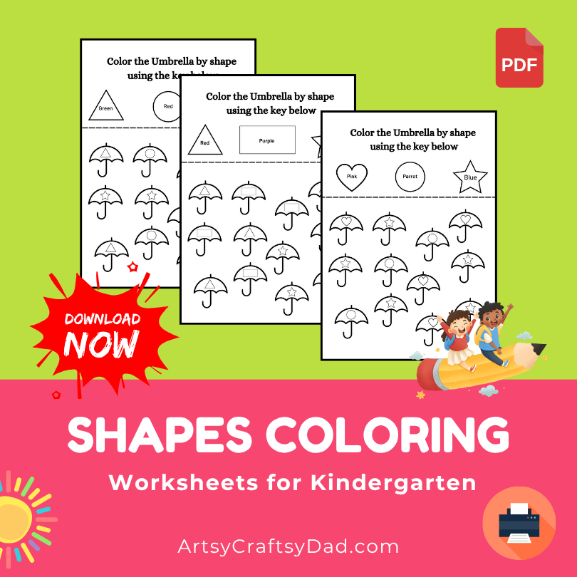 Shapes Coloring Worksheet for 3-6 Year Kids