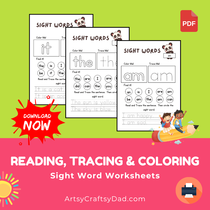 Sight Words Reading, Tracing and Coloring Worksheet
