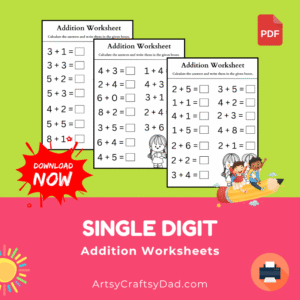Single Digit Addition Math Worksheet for Grade 1