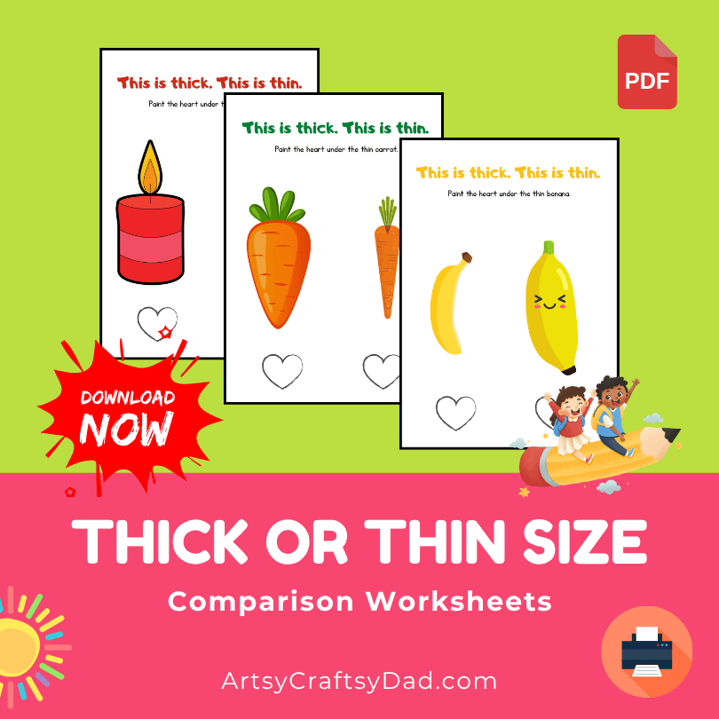 Thick or Thin Size Comparison Worksheet for Kids