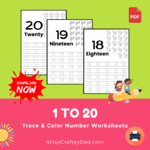 Trace and Color (1-20) Number Worksheet For 3-5 Years Old Kids
