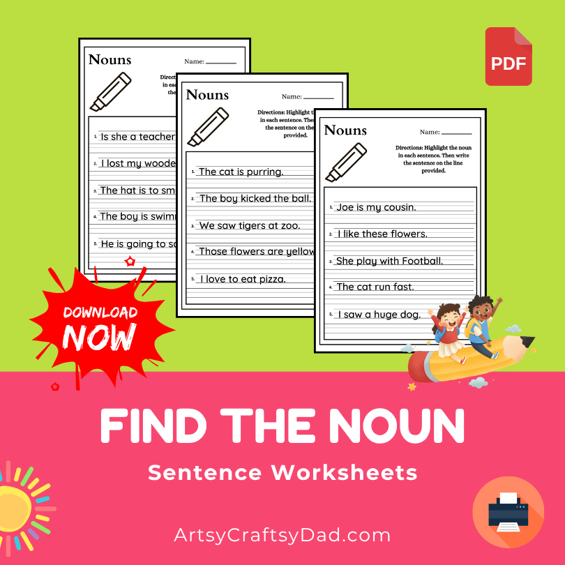 Find the Noun in Sentence Worksheet for Grade 2