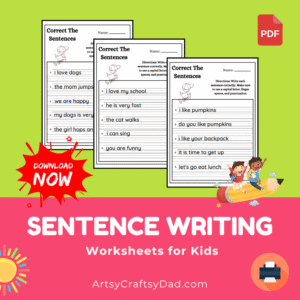 Simple Sentence Writing Worksheet for Kids