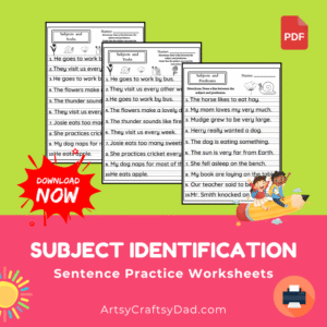 Subject Identification Worksheet for Sentence Practice
