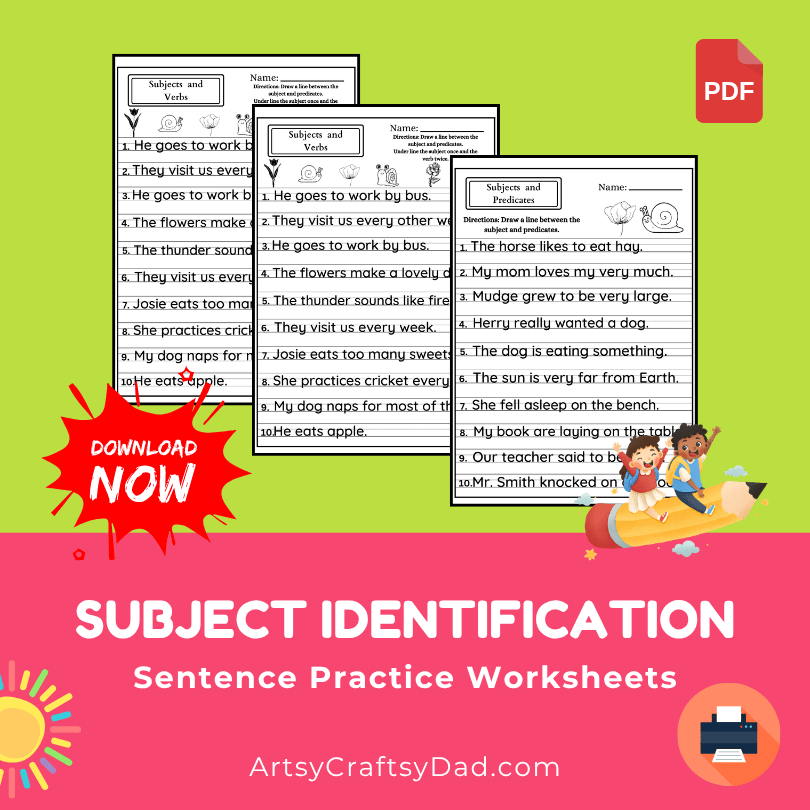 Subject Identification Worksheet for Sentence Practice