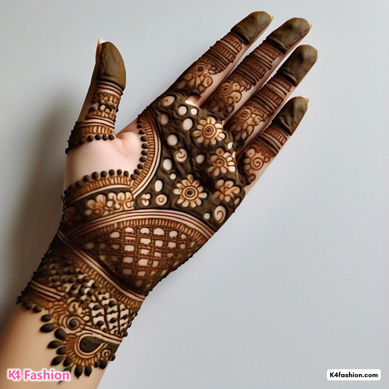 Floral and Net Pattern Bridal Mehndi Design for Palm