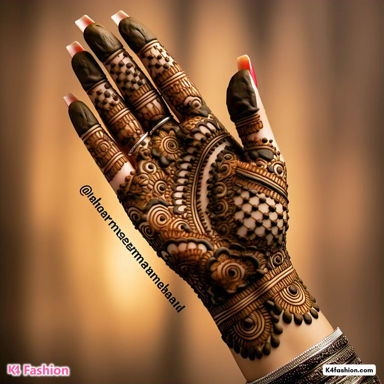 Intricate Traditional Mehndi Design with Bold Patterns and Net Detailing