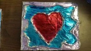 3D Heart-Shaped Glue Gun Foil Art Project On Cardboard - Creating Artwork With Tin Foil For Pre-Schoolers 