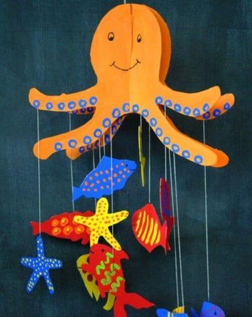3D Octopus Hanging Craft With Sea Animals - Crafting Octopus Projects for Little Ones 
