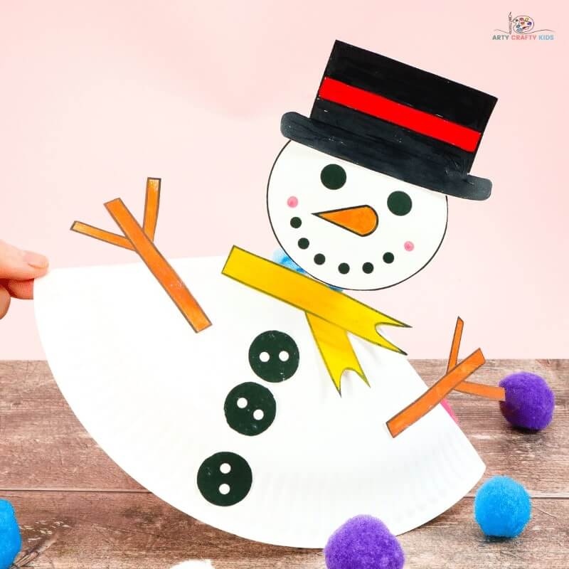 3D Way To Rocking Snowman Paper Plate Craft For Kids - An easy winter craft for kids - constructing a snowman from a paper plate. 