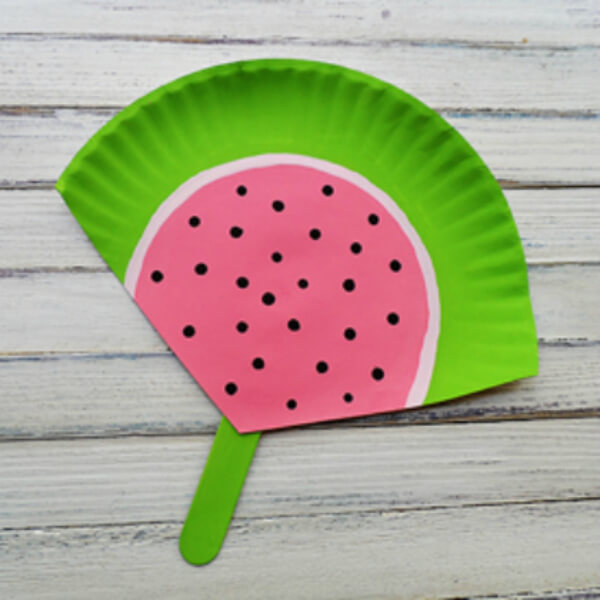 Beautiful Paper Plate Watermelon Fan Craft Using Popsicle Sticks & Paint - Decorating with Ice Pop Sticks