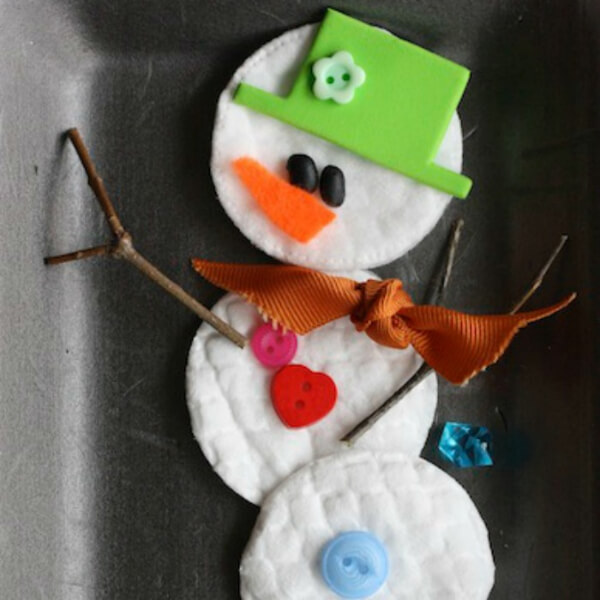 Build A Snowman Activity Tray With Cotton Pads, Twigs, Ribbon, Buttons, Craft Foam, Dried Black Beans - Have Fun During Winter Crafting with Snow