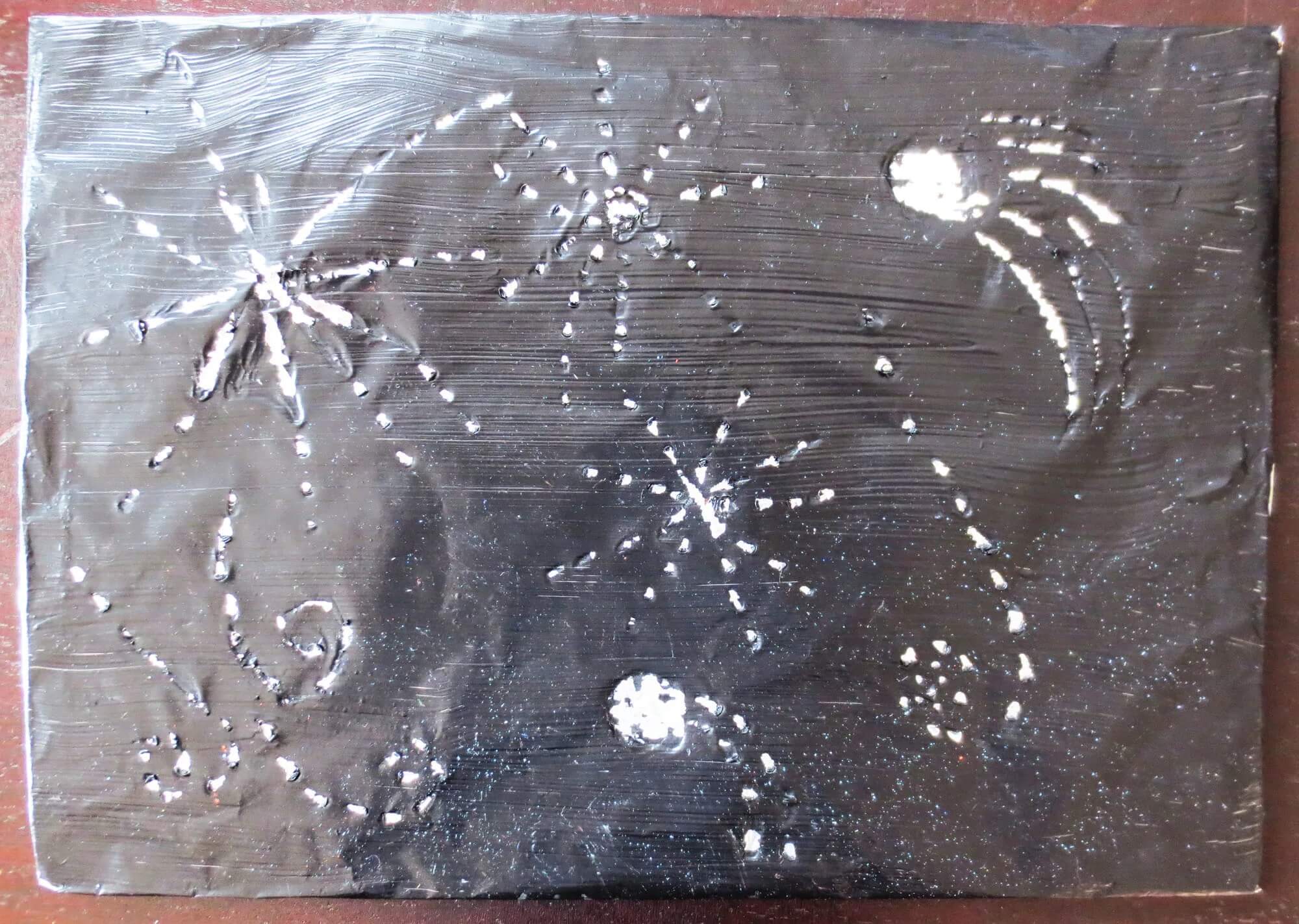 Galaxy Tin Foil Art Activity In Last Minute - Crafting artworks out of tin foil for pre-kindergarteners.