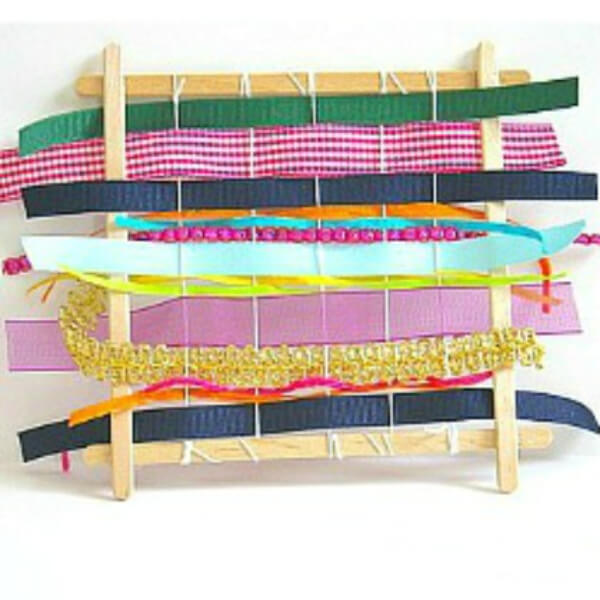Homemade Weaving Loom Craft Activity With Popsicle Sticks, String, Fabric, Yarn & Ribbon - Making Something Special with Popsicle Sticks 