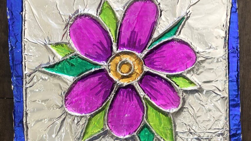 How To Make Flower Art Using Tin Foil & Colorful Permanent Marker - Utilizing aluminum foil to create art for preschoolers.