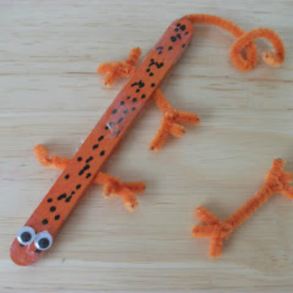 Quickly Popsicle Stick Lizard Craft For Preschoolers Using Pipe Cleaners, Marker & Googly Eyes - Crafting Ideas with Popsicle Sticks 