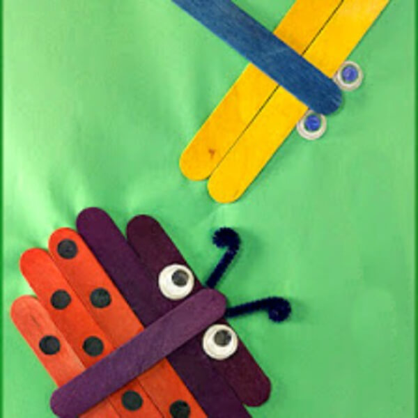 Simple Ladybug & Dragonfly Popsicle Stick Craft With Pipe Cleaners, Googly Eyes - Making Things Out of Popsicle Sticks