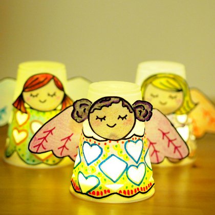 Adorable Angel Luminaries Paper Cup Craft Idea For Christmas Decor - Kids Arts and Crafts with Disposable Mugs 