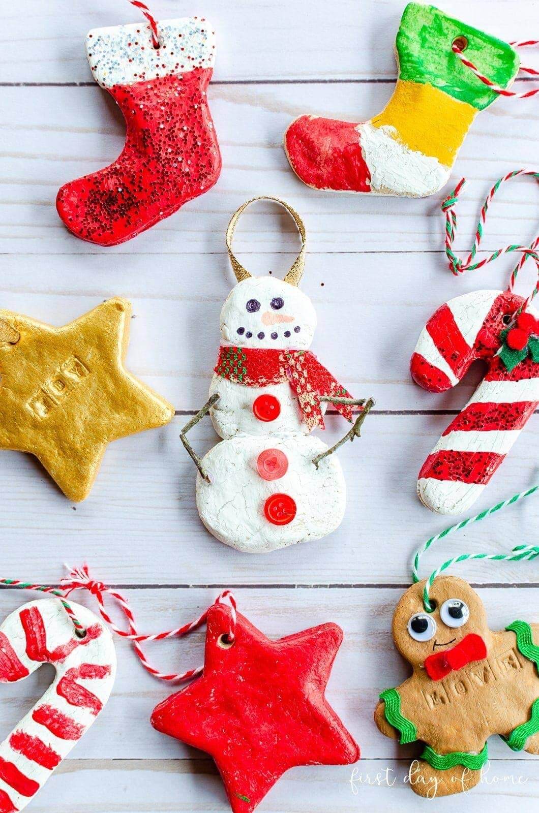 Adorable Christmas Ornament Craft Activities With Salt Dough Using String & Acrylic Paint - DIY Salt Dough Christmas Ornaments