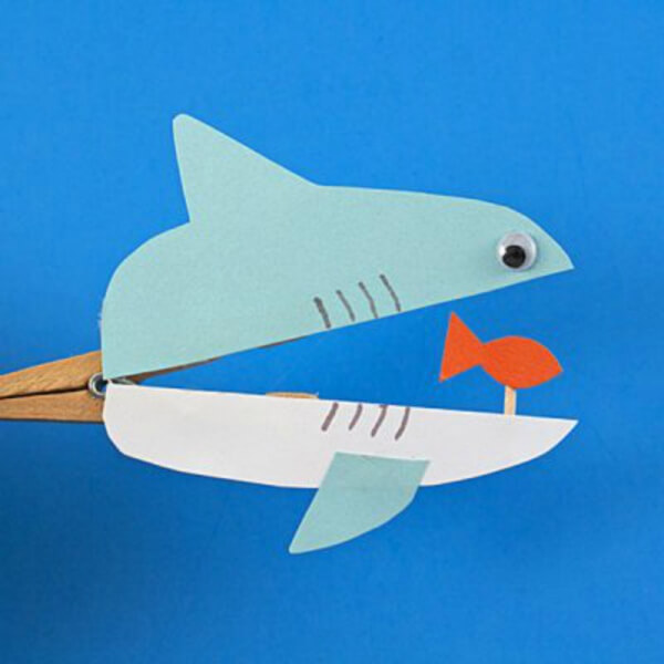 Adorable Clothespin Shark Animal Craft For Kids Using Paper, Googly Eyes & Marker - Fun Clothespin Activities for Little Ones 