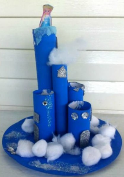 Adorable Frozen Castle Craft Using Recycled Cardboard Tubes, Cotton Balls & Paper Plate - Crafting with Cotton Balls