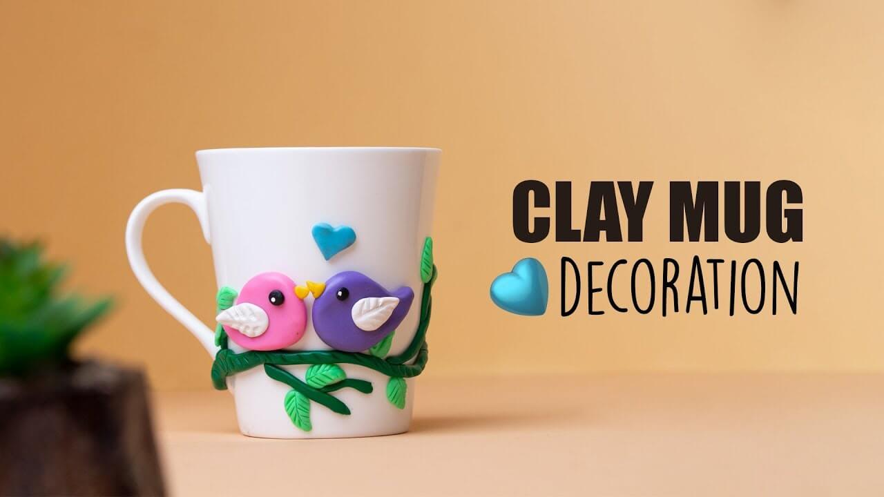 Adorable Love Birds Mug Decoration Craft Using Polymer Clay - Making a Decorative Mug with Polymer Clay