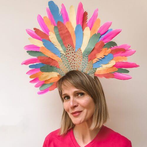 Amazing Brazilian Carnival Headdress Craft Tutorial Using Colorful Feather & Template - DIY Carnival Apparel from Brazil 