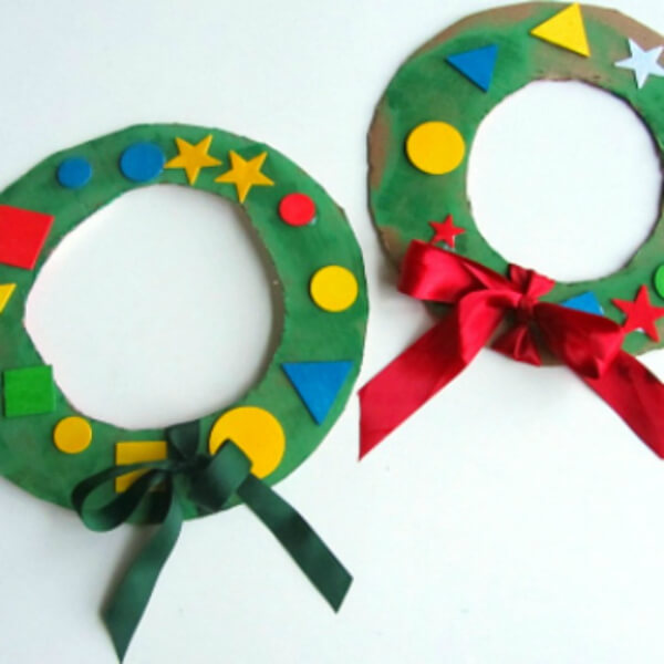 Amazing Geometric Shape Christmas Wreath Craft With Cardboard, Green Paint & Ribbons - Crafting a Christmas Wreath from scratch