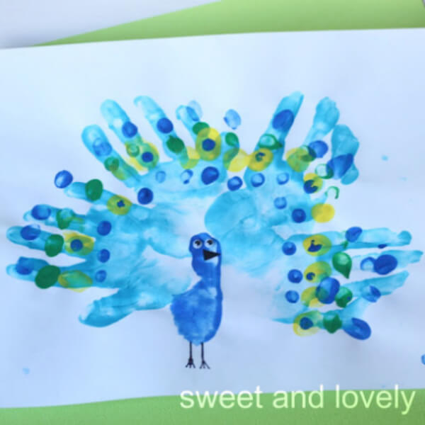 Amazing Handprint & Thumbprint Peacock Art Idea For 4 Years Old Kids - Projects and artwork involving handprints for toddlers