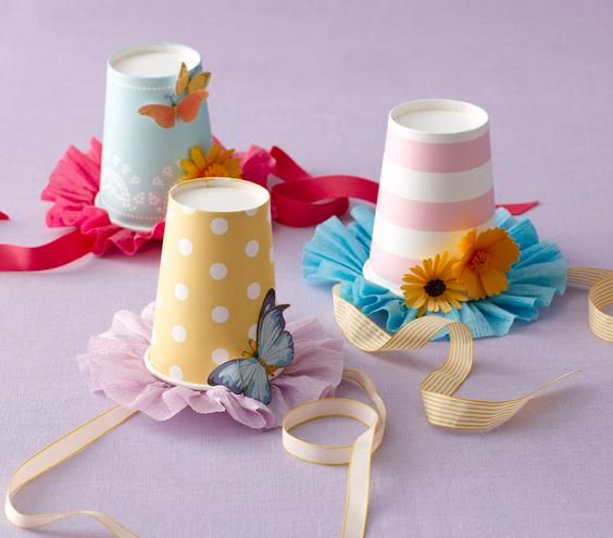 Amazing Party Hats Decoration With Disposable Cups, Butterflies, Flowers & Ribbons - Creating Disposable Containers for Youngsters