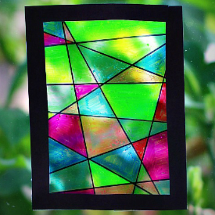 Amazing Stained Glass Suncatcher Craft Made With Ink-jet Transparencies, Scotch tape, Highlighters, Black Sharpie, & Construction paper - Fun and Easy Stained Glass Projects for Kids
