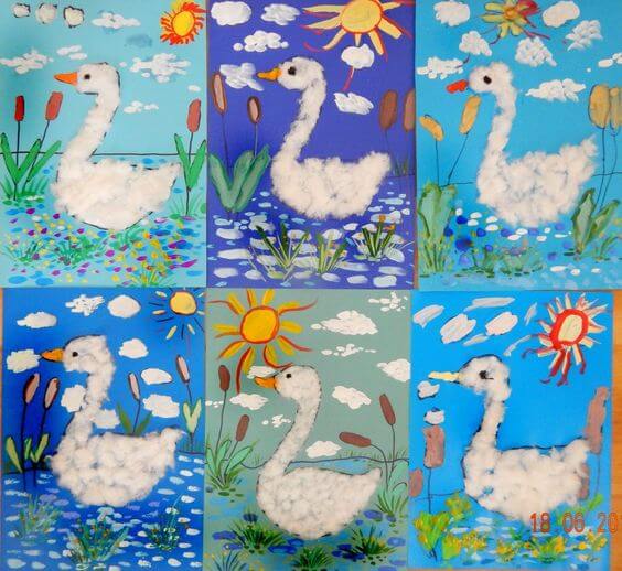 Awesome Cotton Ball Swan Crafts With Different Nature Scenarios - Artistic Swan Ideas for 7-10 Year Olds 