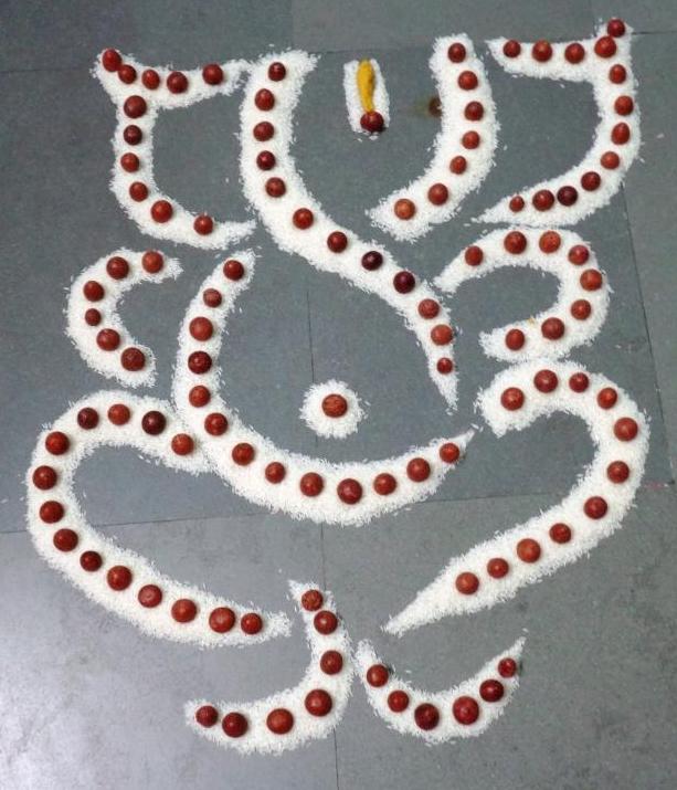 Awesome Ganpati Rangoli Design With Rice & Betel Nut - Arts and Activities for Kids in Honor of Ganesh Chaturthi