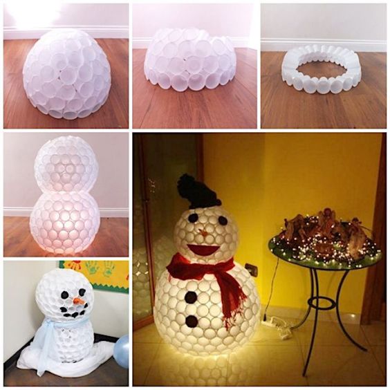 Awesome Snowman Craft Tutorial Made With Plastic Cups, Paper & Lights - Crafting for Christmas and Selling to Others
