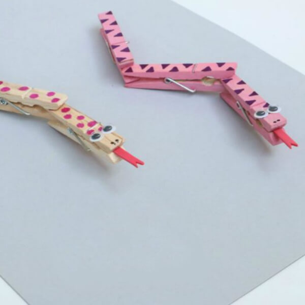 Awesome Wooden Clothespin Snake Craft With Red Foam, Colored Markers & Googly Eyes - Stimulating Clothespin Projects for Youngsters 