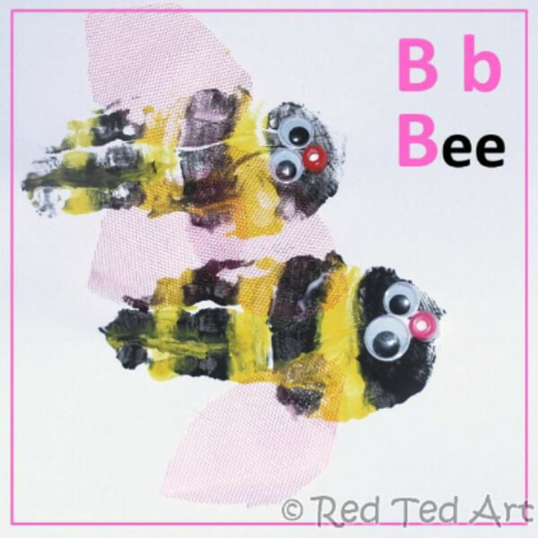 B For Bee Alphabet Handprint Craft Idea For 3 Years Old Kids - Arts and crafts for toddlers utilizing handprints