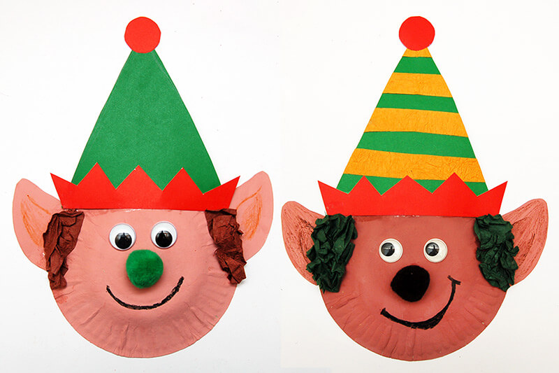 Beautiful Christmas Elves Craft With Paper Plate, Pom Pom, Wiggle Eyes, Construction Paper & Crepe Paper - Artistic Projects Creating Elves with Paper Plates