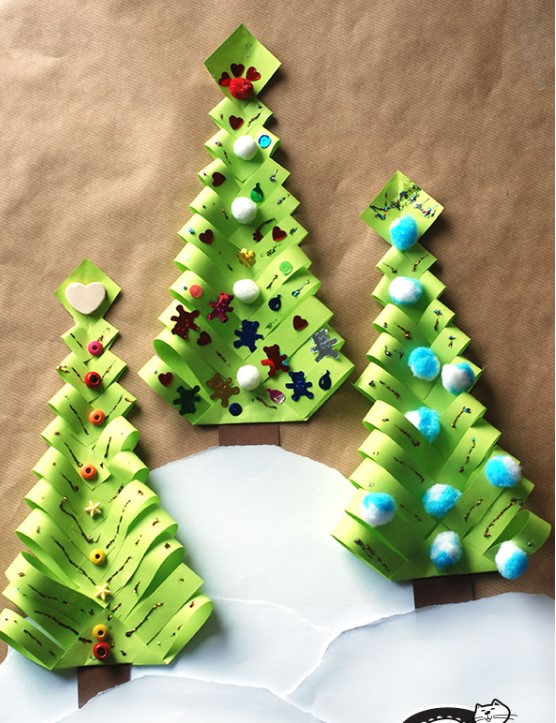 Beautiful Christmas Tree Craft Idea Using Paper, Glitter, Pom Pom & Beads - Home-Crafted Christmas Tree Ideas