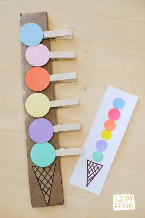 Beautiful Clothespin Ice Cream Color & Counting Learning Activity For Preschoolers - Instructing oneself with clothespins