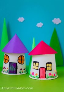 Beautiful Paper Cup Miniature Village Crafts With Sharpie Markers, Craft Papers, & Felt Cloud Stickers - Simple and Fun Paper Cup Art