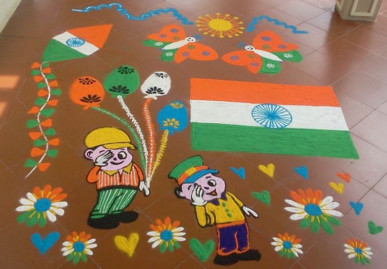 Beautiful Rangoli Made With Tricolor Colors to Celebrate 68th Independence Day - Pursuits for Indian Kids on the Fourth of July