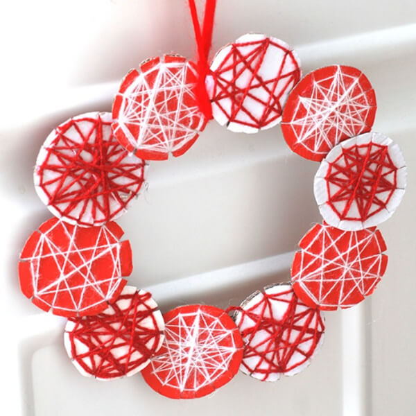 Beautiful Red & White Yarn Wreath Ornament Craft For Christmas Decor - Producing a Christmas Wreath